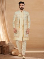 Cream Art Silk Indo Western Readymade Indo Western Sherwani